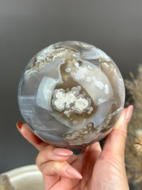 FLEUR Golden Taupe & Blue Banded Statement Flower Agate Sphere 95mm // 3.75”