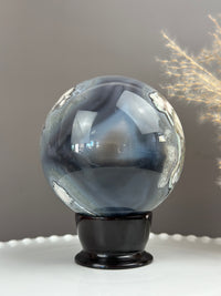 BLUE LAGOON Statement Blue Banded Flower Agate with Green Quartz Sphere 3.6” // 90mm