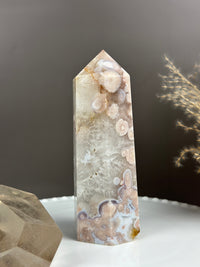 LULLABY Quartzy Milky Baby Blue Flower Agate 6” Tower