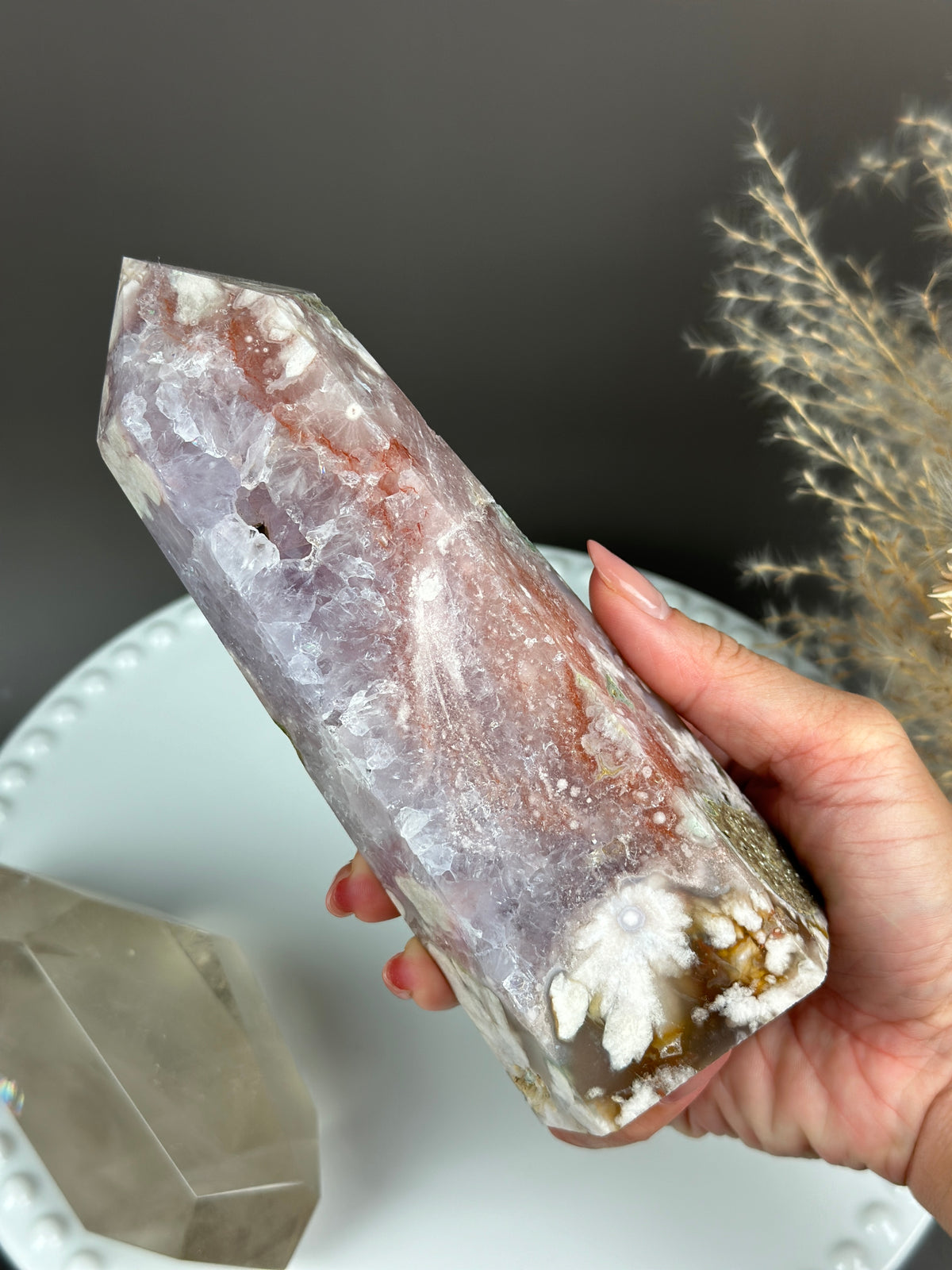 VERY BERRY Amethyst Druzy Flower Agate 6.5” Statement Tower