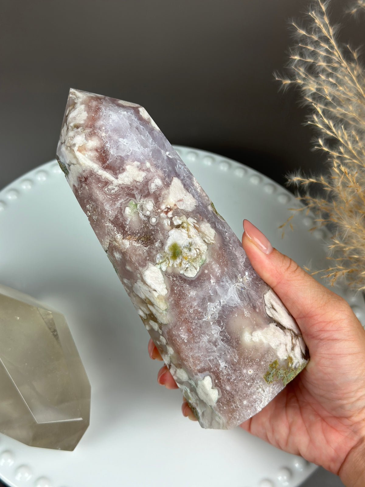 VERY BERRY Amethyst Druzy Flower Agate 6.5” Statement Tower