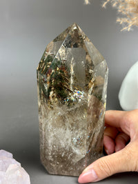 SMOKY LUSH Large Smoky Garden Quartz Tower with Rainbow Inclusions 5.75”