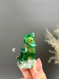 Green Flower Agate Small Crystal Fox Carving