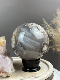 FLEUR Golden Taupe & Blue Banded Statement Flower Agate Sphere 95mm // 3.75”