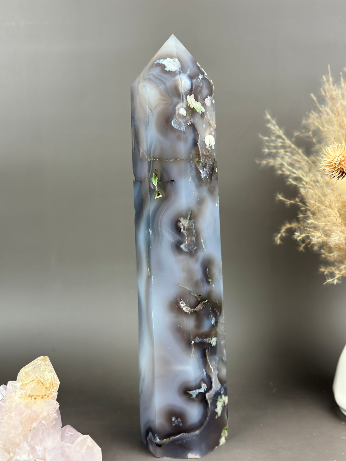 EDWARD Tall Dark n Moody Statement Flower Agate 12.5” Tower