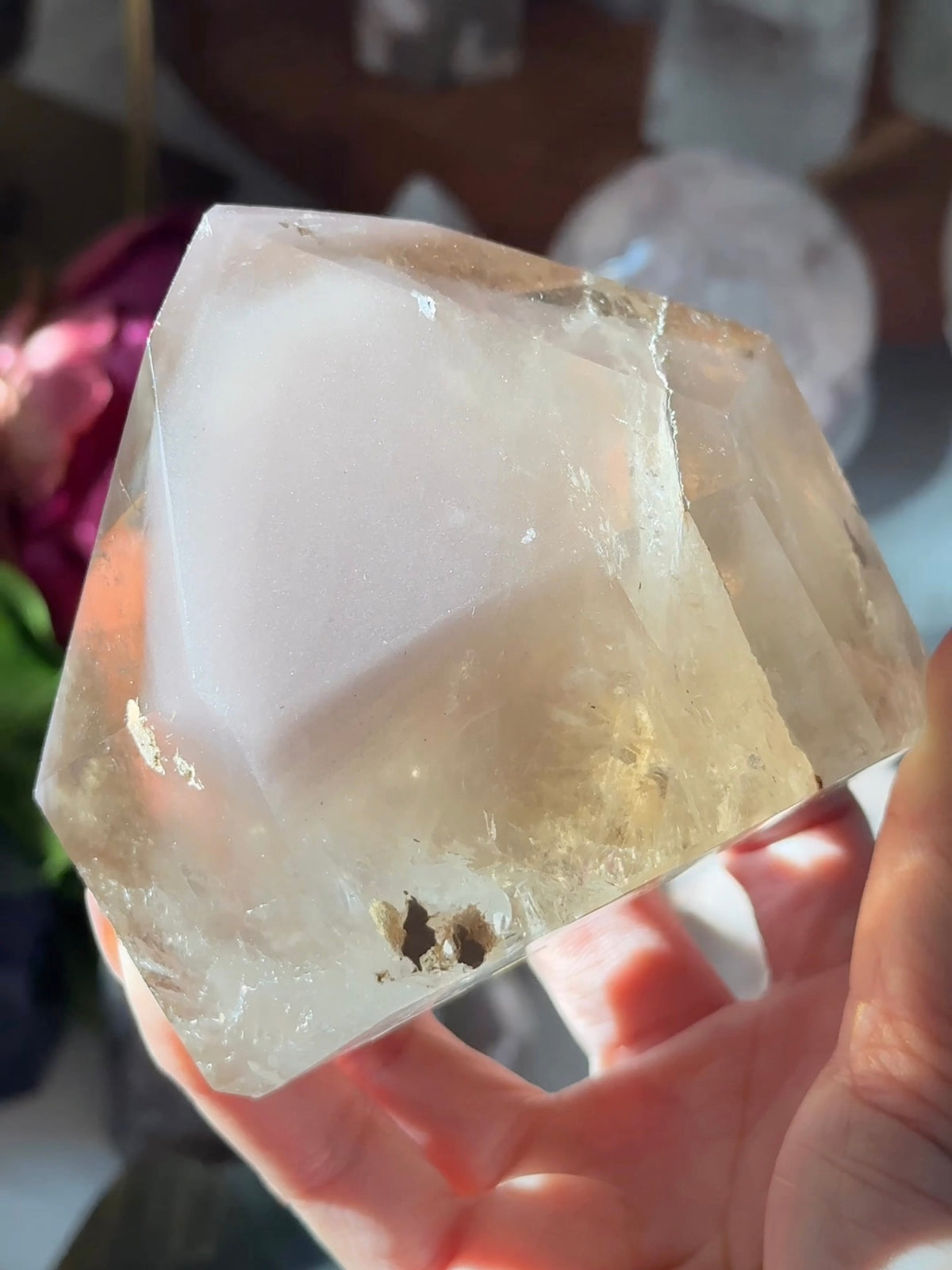 Rare Citrine Pink Lithium Quartz Tower with Rutile, Phantoms & Rainbows | Statement Collector Piece | Pink Universe