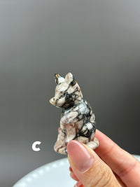 Black Flower Agate Small Crystal Fox Carvings