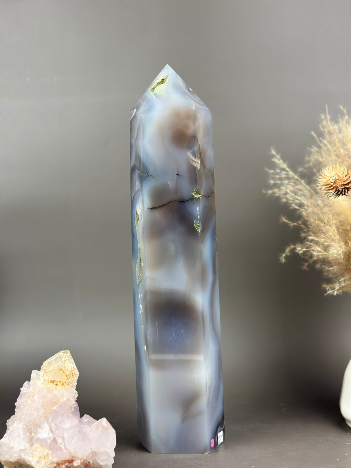 EDWARD Tall Dark n Moody Statement Flower Agate 12.5” Tower