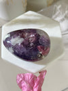 Pearly Lepidolite with Pink Tourmaline, Smoky Quartz & Cleavelandite XL Palm Stone — Russia | 6.5 oz