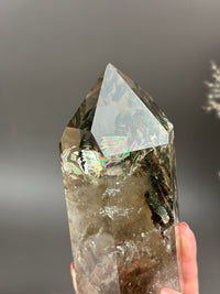 SMOKY LUSH Large Smoky Garden Quartz Tower with Rainbow Inclusions 5.75”