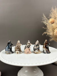 Black Flower Agate Small Crystal Fox Carvings