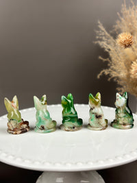 Green Flower Agate Small Crystal Fox Carving