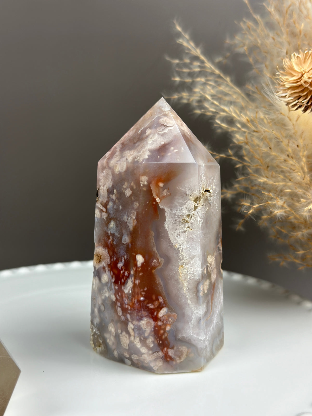 BABY T Flower Agate Tower Quartzy Strawberries 4.5"