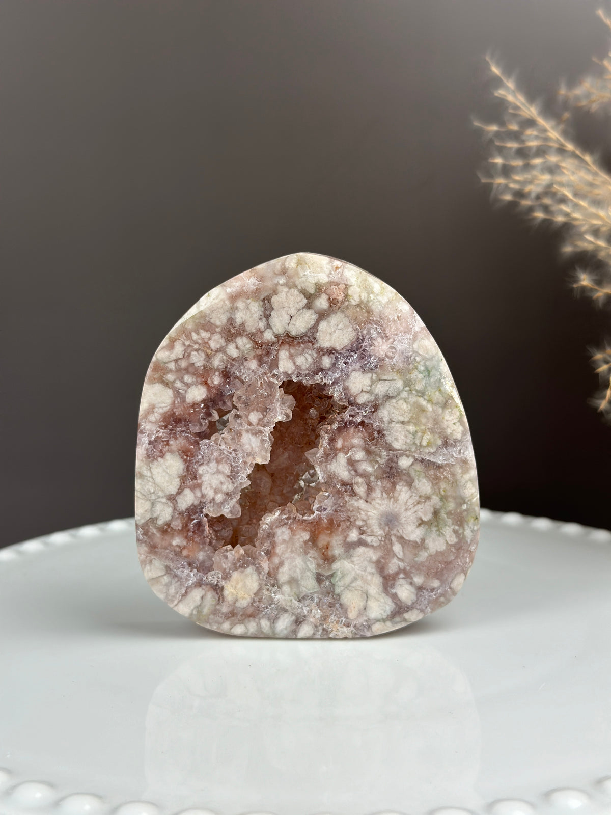 Slab Freeform Flower Agate x Amethyst Druzy 4”x3.5”