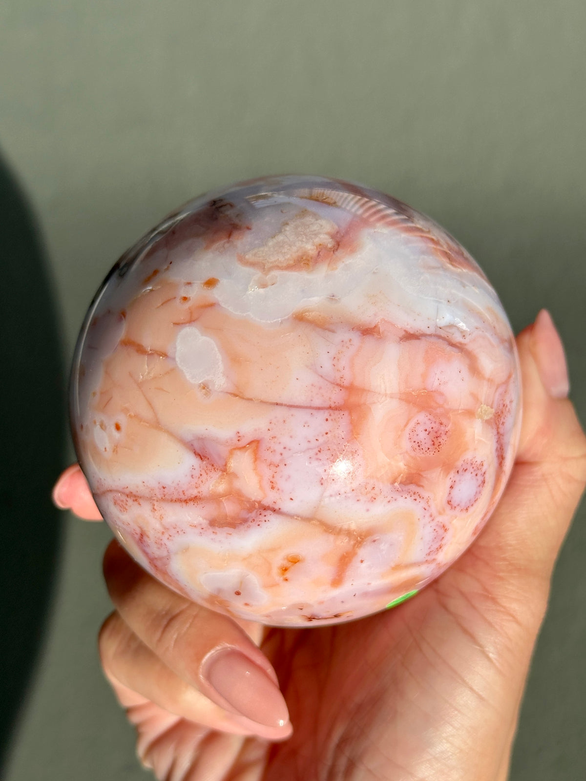 Pink Carnelian Flower Agate Sphere CREAMSICLE