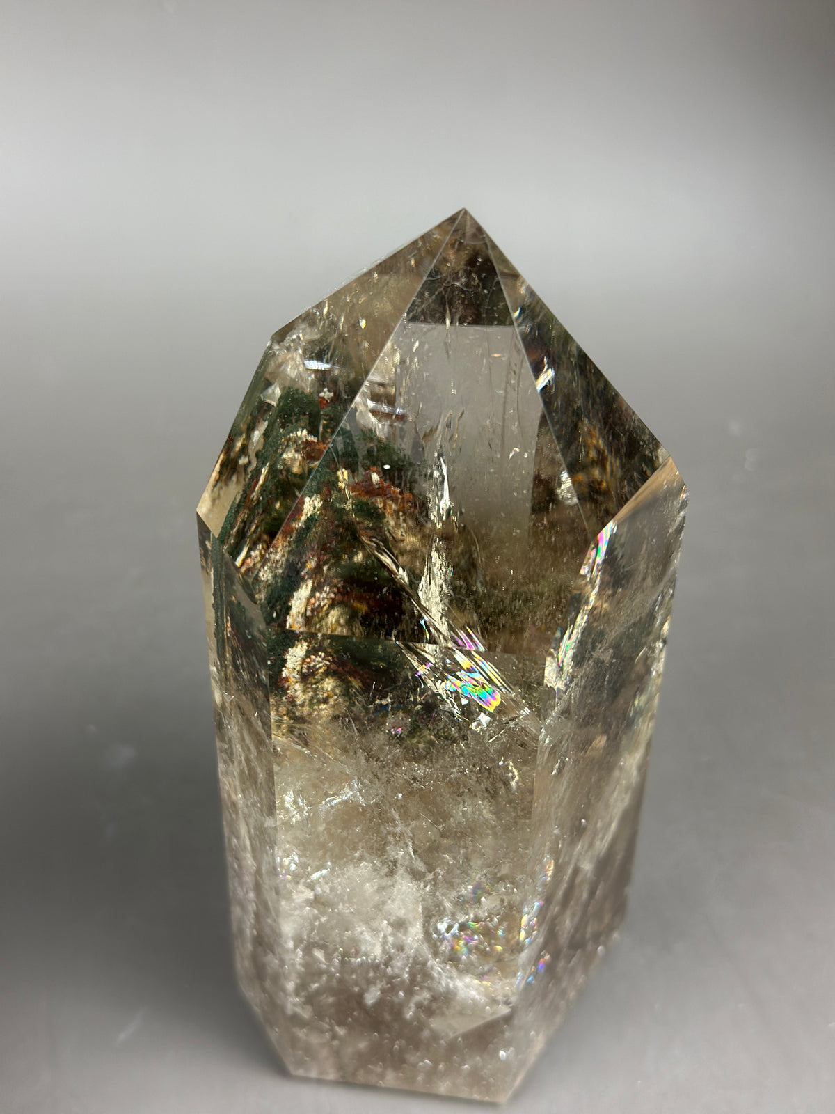SMOKY LUSH Large Smoky Garden Quartz Tower with Rainbow Inclusions 5.75”