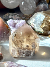 Rare Citrine Pink Lithium Quartz Tower with Rutile, Phantoms & Rainbows | Statement Collector Piece | Pink Universe