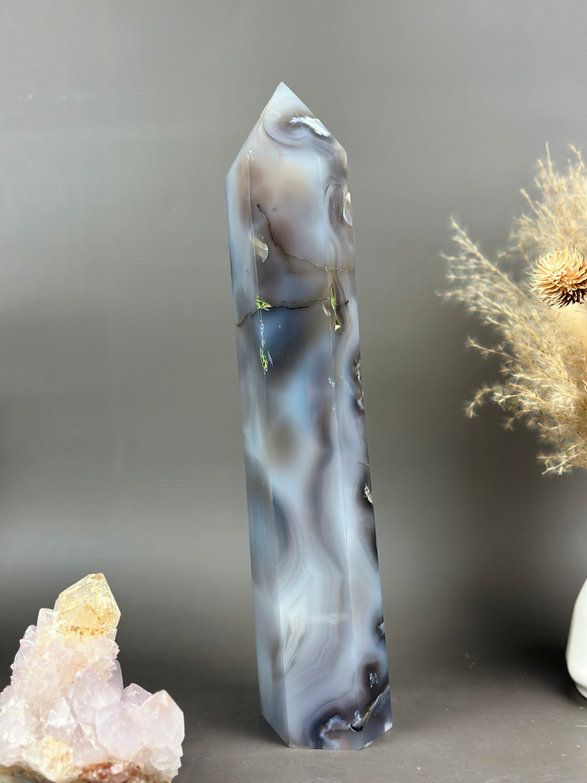 EDWARD Tall Dark n Moody Statement Flower Agate 12.5” Tower