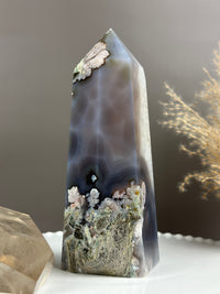 PRISCILLA Orby Moody Flower Agate 6.75” Statement Tower