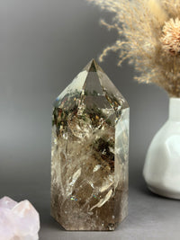 SMOKY LUSH Large Smoky Garden Quartz Tower with Rainbow Inclusions 5.75”