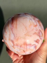 Pink Carnelian Flower Agate Sphere CREAMSICLE