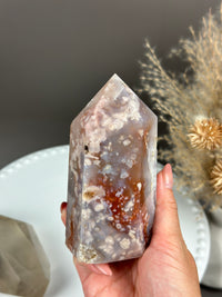 BABY T Flower Agate Tower Quartzy Strawberries 4.5"