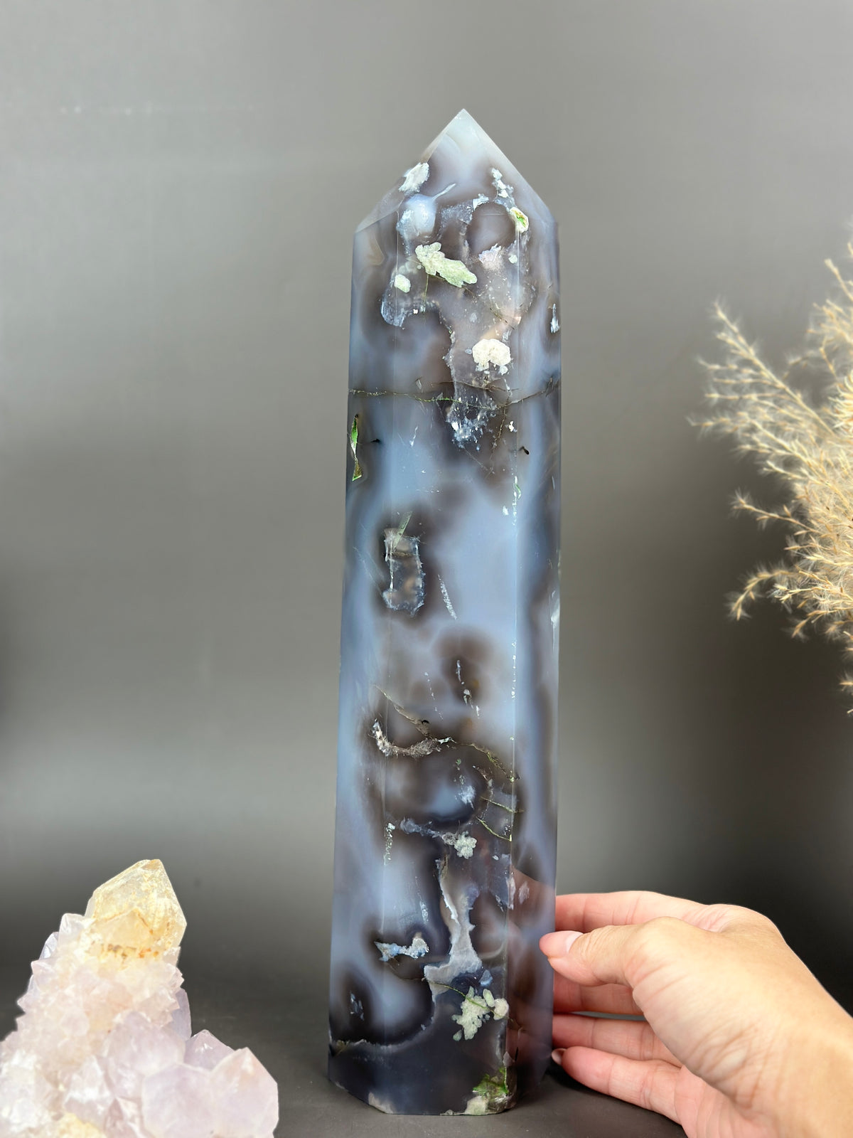 EDWARD Tall Dark n Moody Statement Flower Agate 12.5” Tower