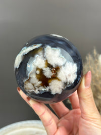 GEORGIA Black Flower Agate Sphere 81mm // 3.2”