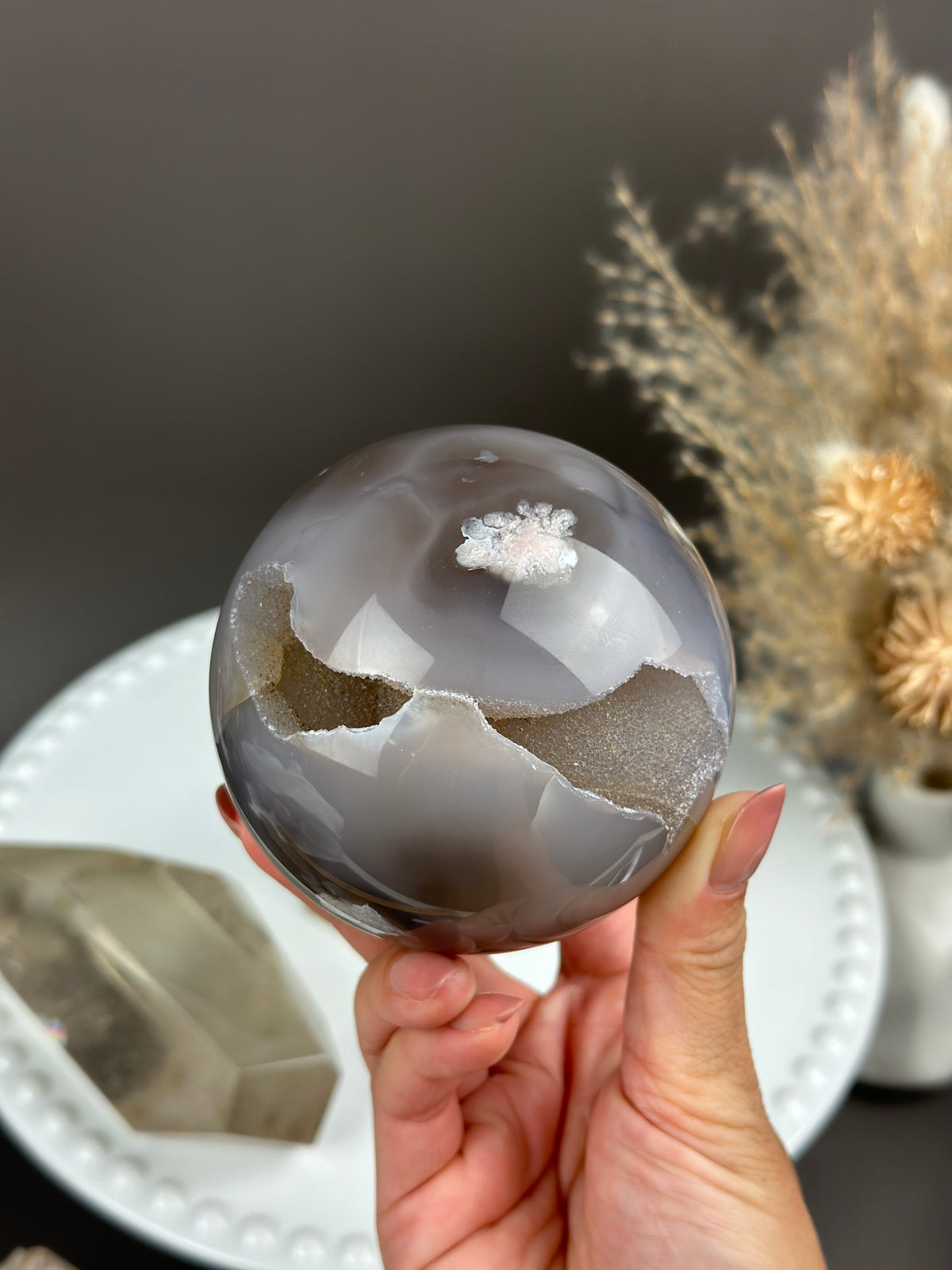 TIANA Ninja Druzy Cave Eyes Moody Flower Agate Sphere 3.2” // 82mm