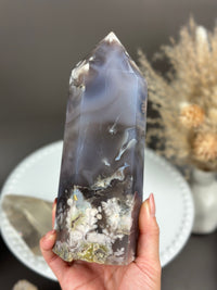 ELVIS 7” Statement Moody Blue Flower Agate tower with Black Swirls & Banding