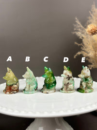 Green Flower Agate Small Crystal Fox Carving