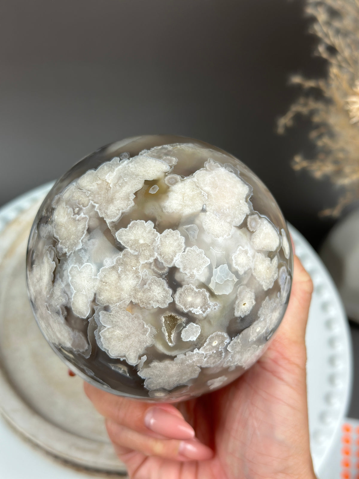 AGATHA Moody & Airbrushed Flower Agate Sphere 93mm // 3.6”