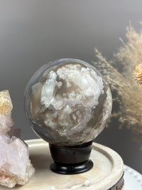 FLEUR Golden Taupe & Blue Banded Statement Flower Agate Sphere 95mm // 3.75”