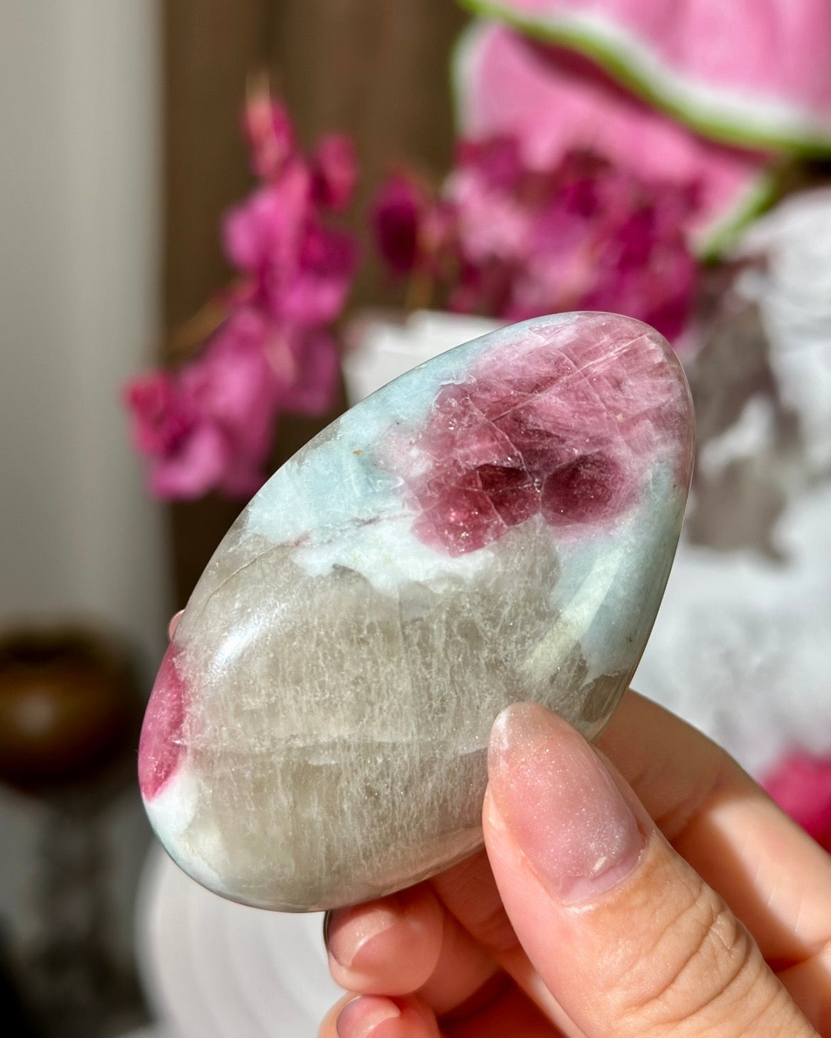 Pink Tourmaline Smoky Quartz Blue Cleavelandite Russian Palm Stone