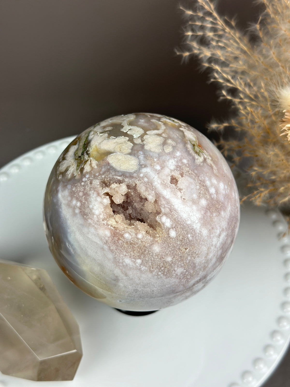 BELDA Statement Pink Amethyst x Flower Agate Sphere 4.3” // 111mm