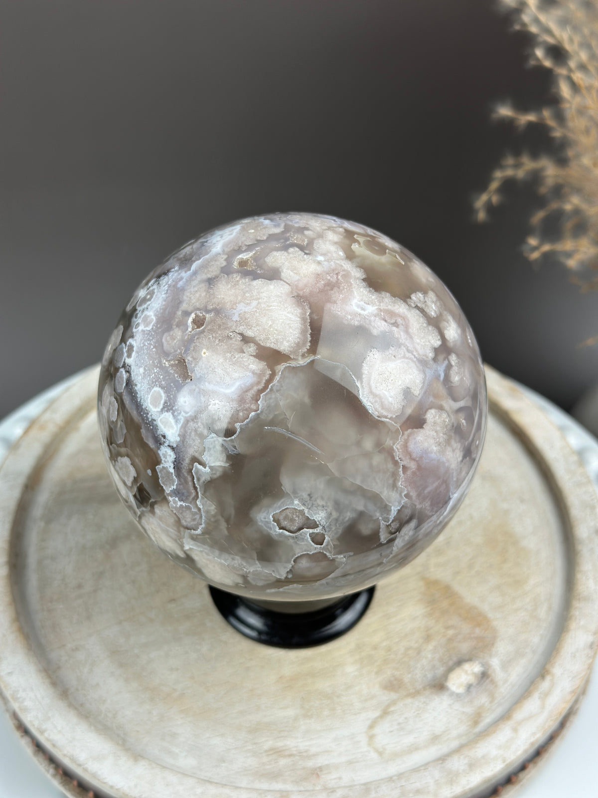 AGATHA Moody & Airbrushed Flower Agate Sphere 93mm // 3.6”