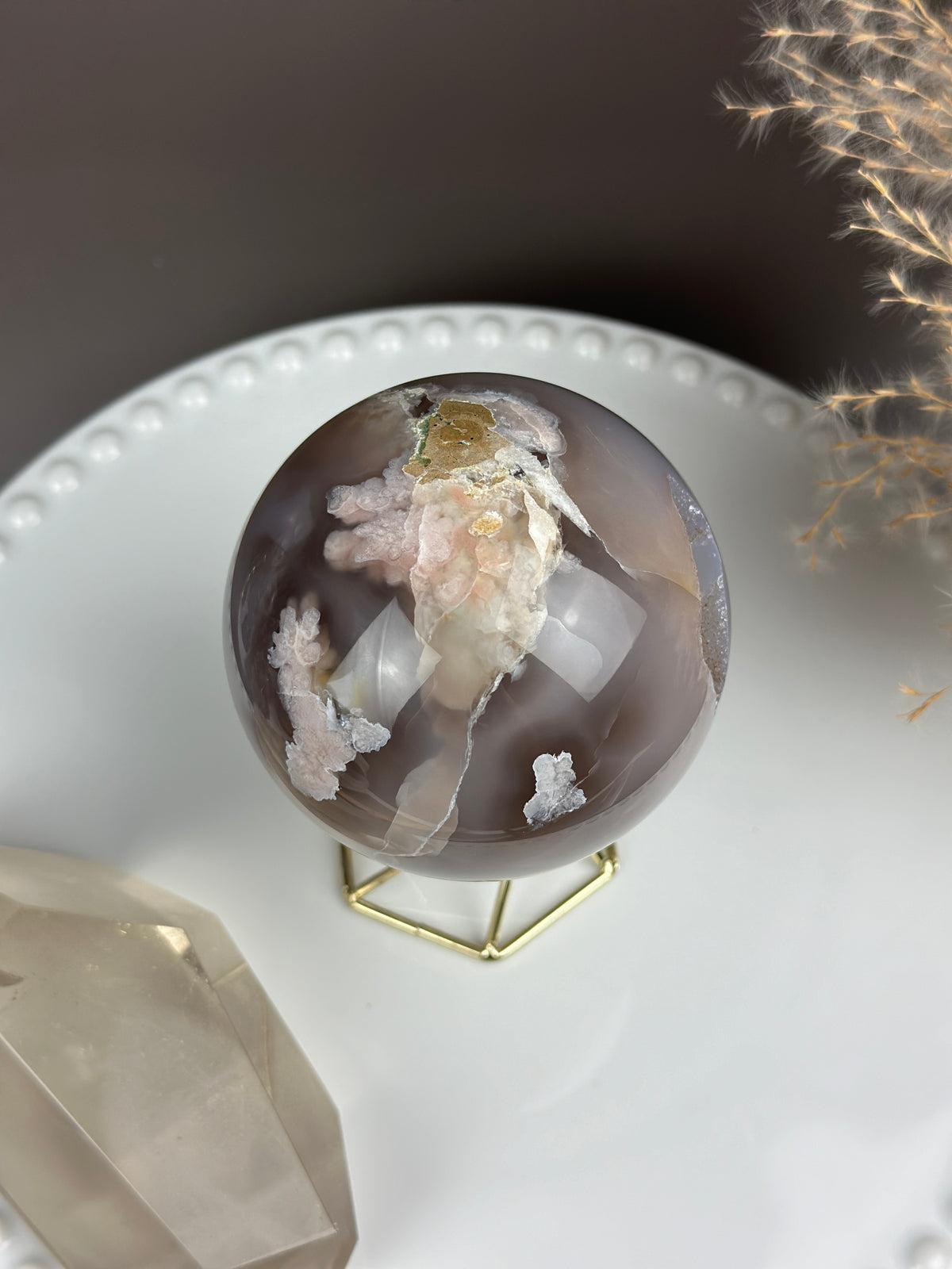 TIANA Ninja Druzy Cave Eyes Moody Flower Agate Sphere 3.2” // 82mm