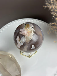 TIANA Ninja Druzy Cave Eyes Moody Flower Agate Sphere 3.2” // 82mm