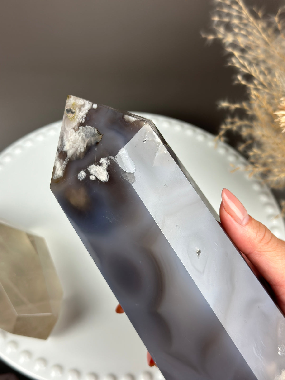 ELVIS 7” Statement Moody Blue Flower Agate tower with Black Swirls & Banding