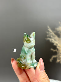 Green Flower Agate Small Crystal Fox Carving