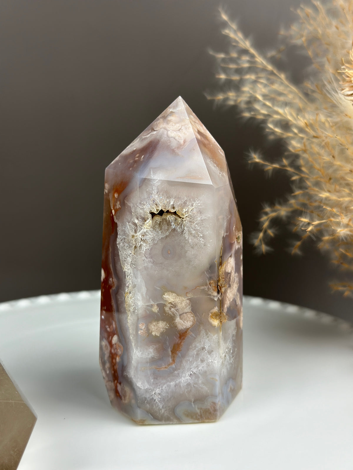 BABY T Flower Agate Tower Quartzy Strawberries 4.5"