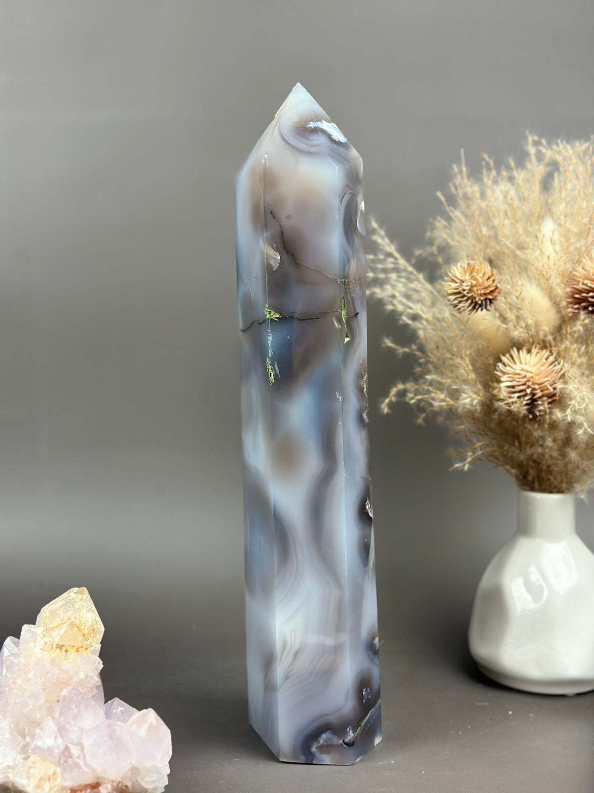 EDWARD Tall Dark n Moody Statement Flower Agate 12.5” Tower