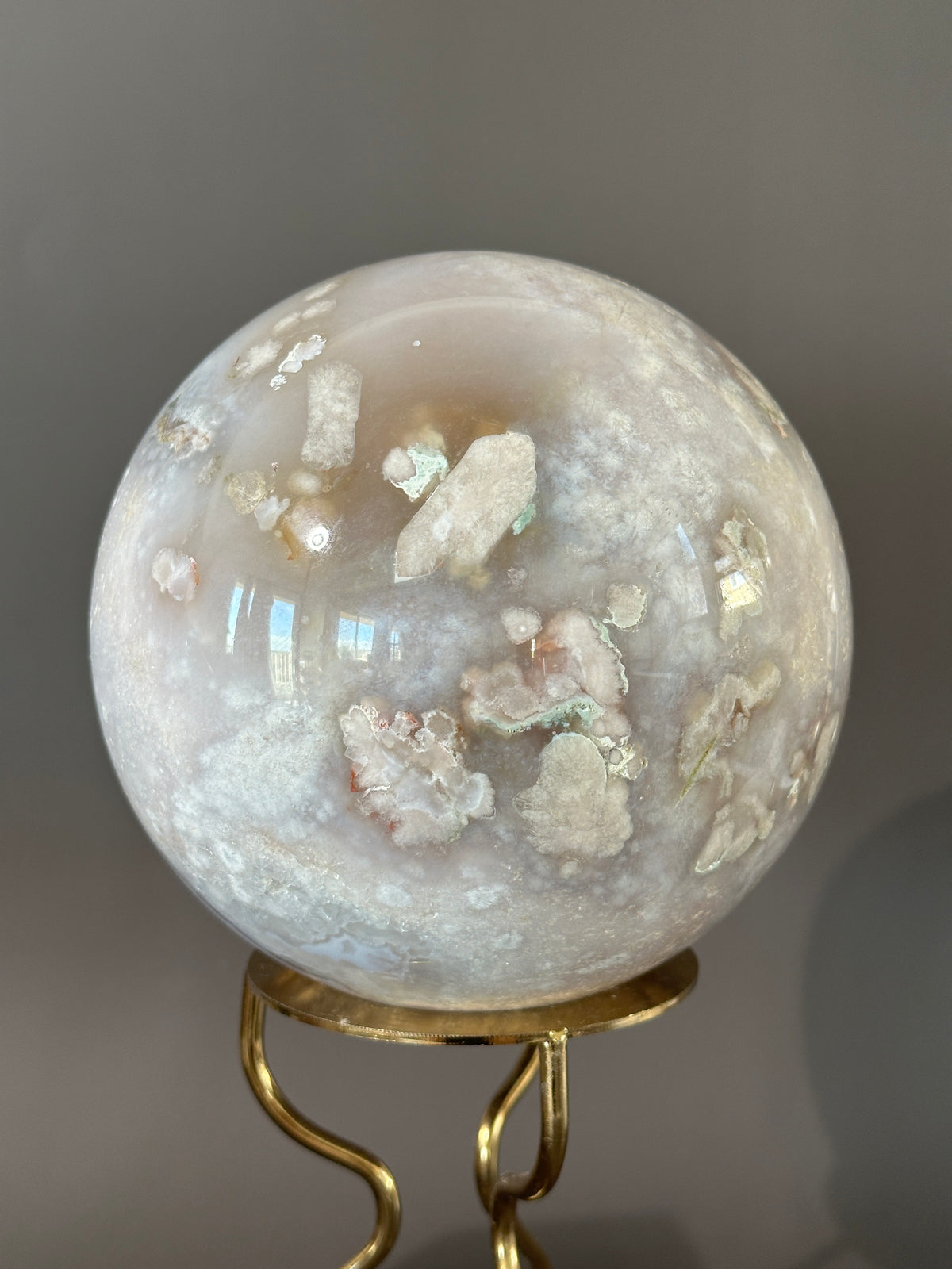 CINDERELLA Pale Pink Quartzy Flower Agate Statement Sphere 135mm
