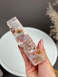 Slab Freeform Quartzy Flower Agate 1” thick with Red Swirls