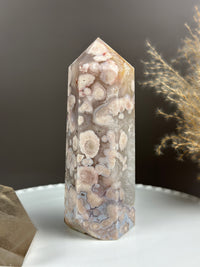 LULLABY Quartzy Milky Baby Blue Flower Agate 6” Tower
