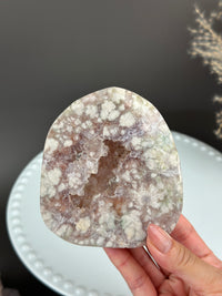 Slab Freeform Flower Agate x Amethyst Druzy 4”x3.5”