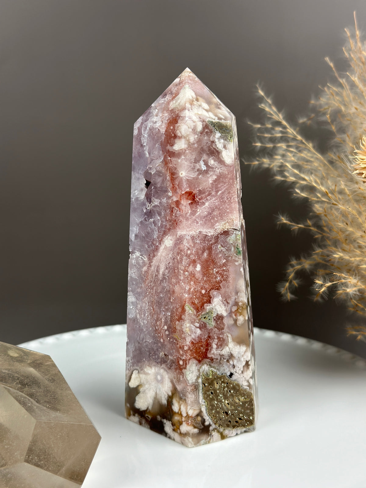 VERY BERRY Amethyst Druzy Flower Agate 6.5” Statement Tower