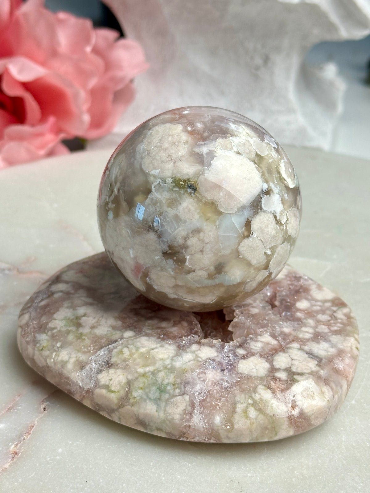Pastel Blues Pink Amethyst Flower Agate Sphere
