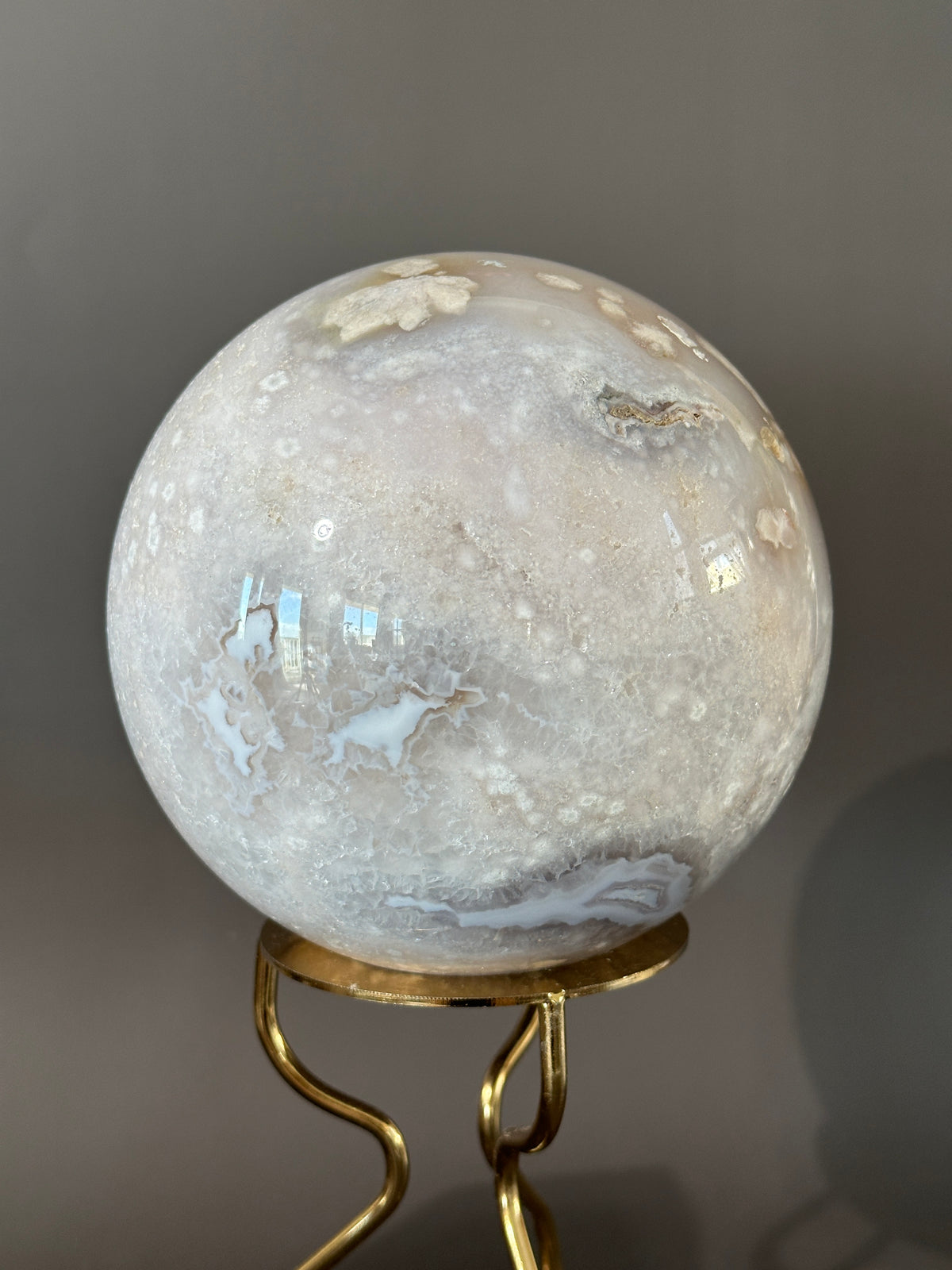 CINDERELLA Pale Pink Quartzy Flower Agate Statement Sphere 135mm