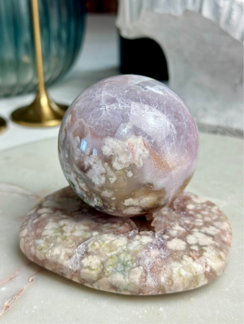 Lilac Blue Quartzy Amethyst Flower Agate Sphere